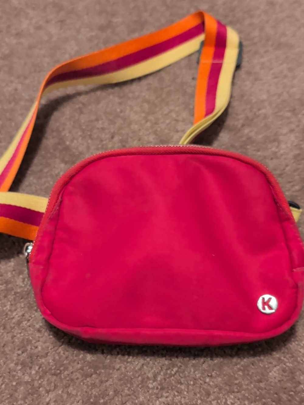 Katydid Hot Pink Solid Belt Bag With Striped Strap Crossbody Strap